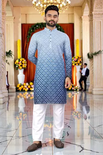  sky blue  crochet embroidered men's  rayon kurta