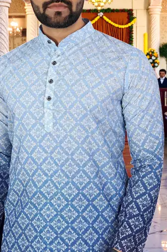  sky blue  crochet embroidered men's  rayon kurta