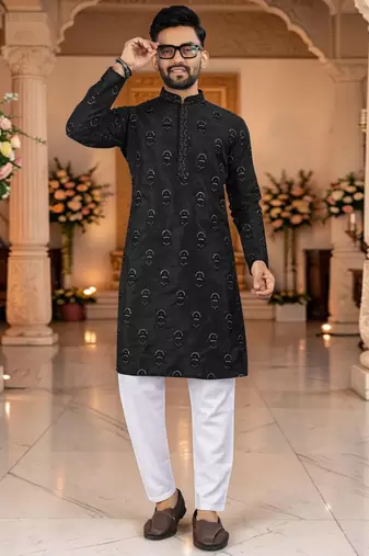  black embroidered men's  silk kurta
