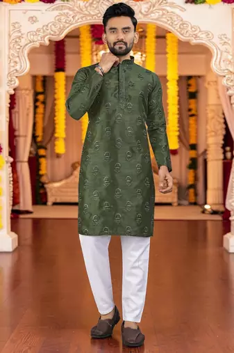  mahendi embroidered men's  silk kurta