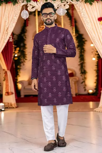  wine embroidered men's  silk kurta