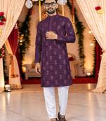  wine embroidered men's  silk kurta