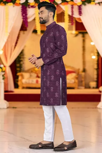  wine embroidered men's  silk kurta