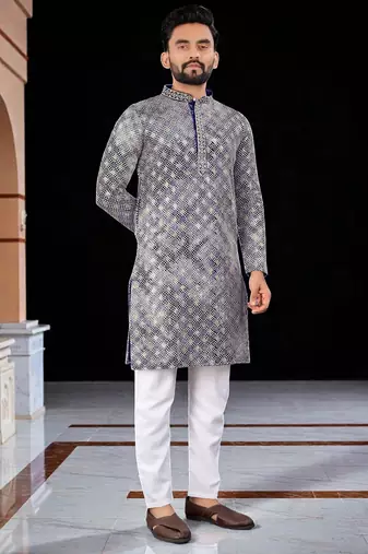 Blue  chikankari embroidered   men's  viscose rayon kurta