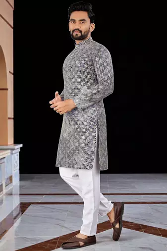 Blue  chikankari embroidered   men's  viscose rayon kurta