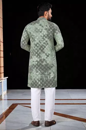 Green  chikankari embroidered   men's  viscose rayon kurta