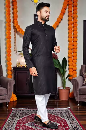  black plain cotton blend  men's  kurta