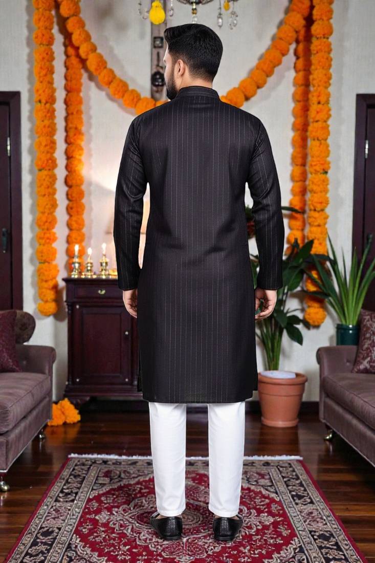  black plain cotton blend  men's  kurta