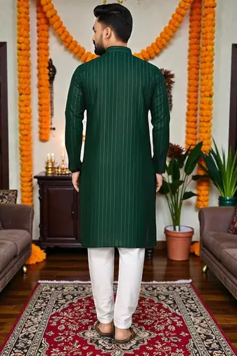  dark green plain cotton blend  men's  kurta