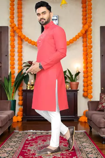  gajri plain cotton blend  men's  kurta