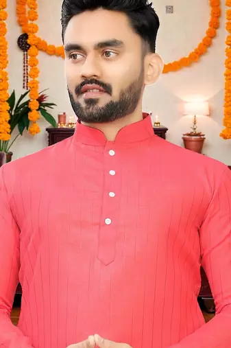  gajri plain cotton blend  men's  kurta