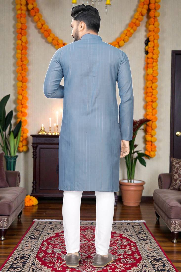  grey plain cotton blend  men's  kurta