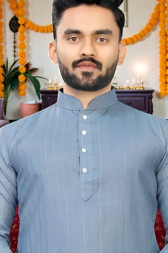  grey plain cotton blend  men's  kurta