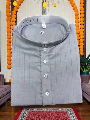  grey plain cotton blend  men's  kurta 5