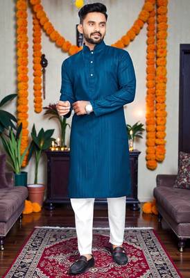   plain cotton blend  men's  kurta 1