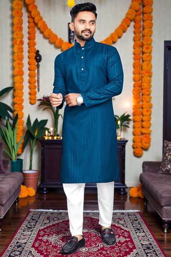   plain cotton blend  men's  kurta