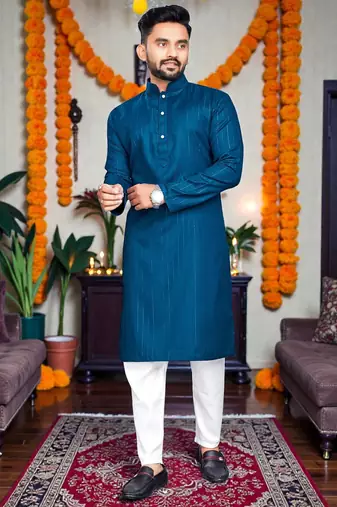   plain cotton blend  men's  kurta
