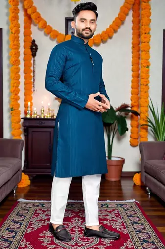   plain cotton blend  men's  kurta