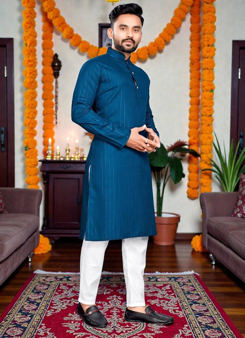   plain cotton blend  men's  kurta