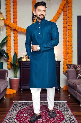   plain cotton blend  men's  kurta