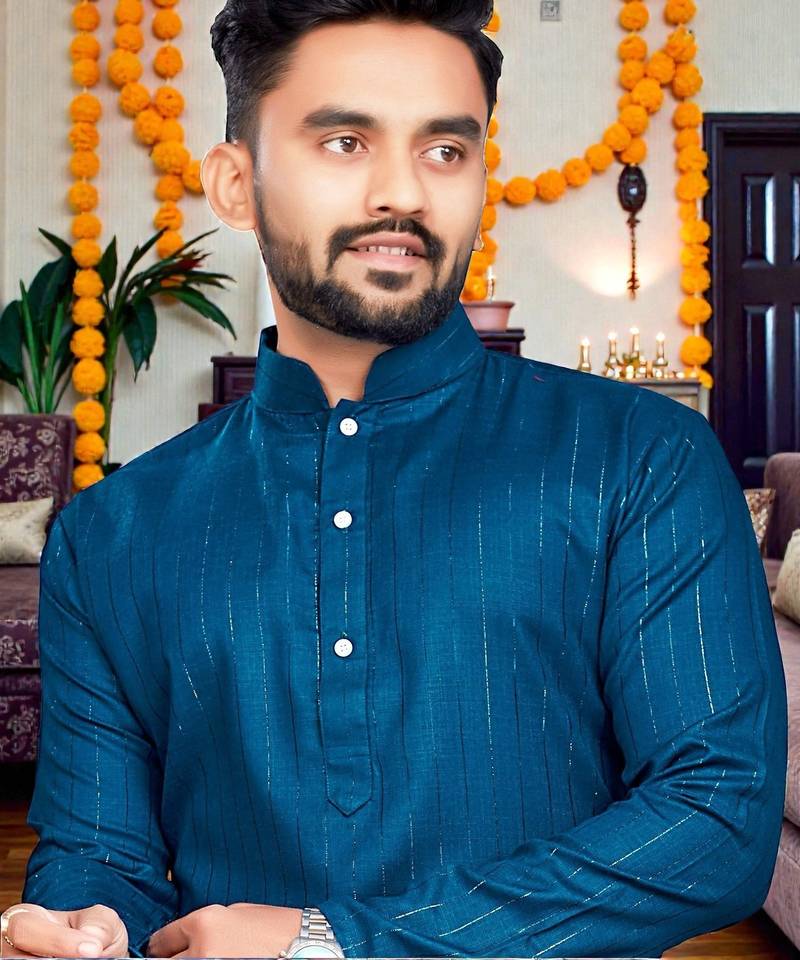   plain cotton blend  men's  kurta