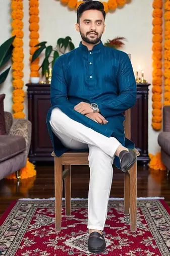   plain cotton blend  men's  kurta