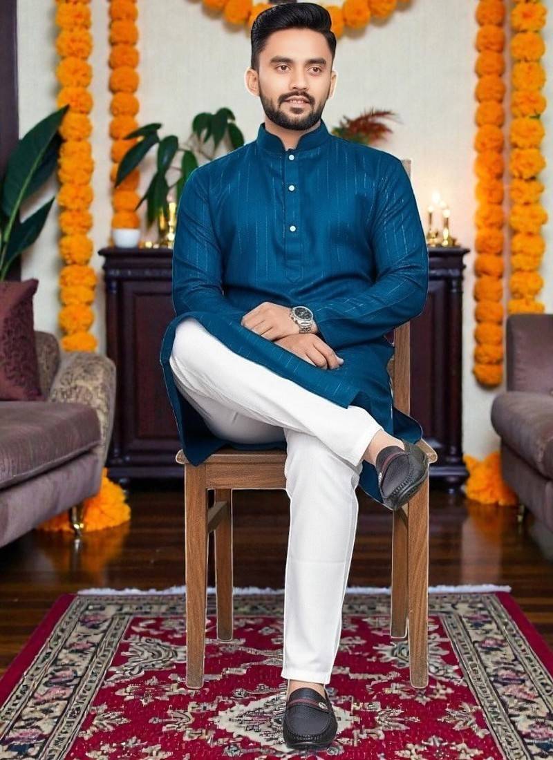   plain cotton blend  men's  kurta