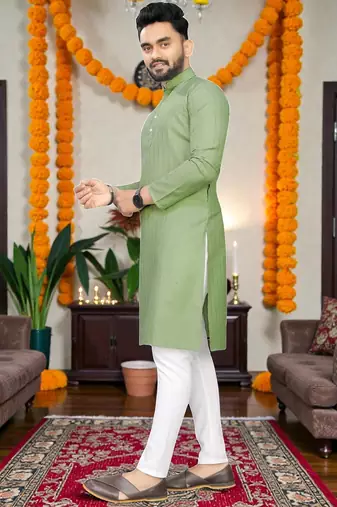  pista plain cotton blend  men's  kurta