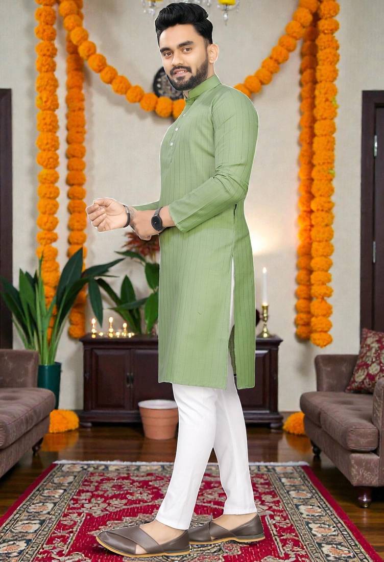  pista plain cotton blend  men's  kurta
