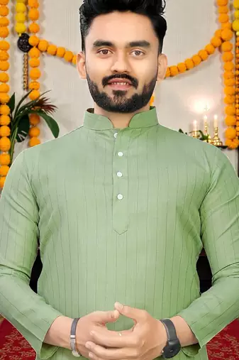  pista plain cotton blend  men's  kurta