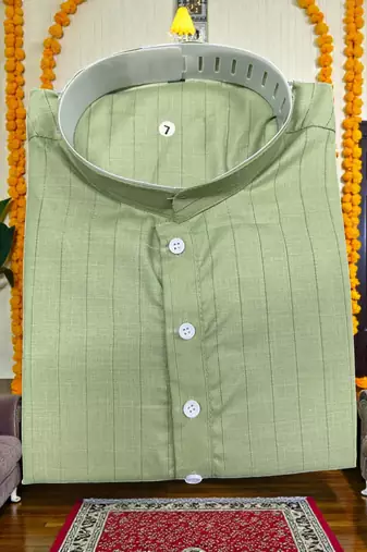  pista plain cotton blend  men's  kurta