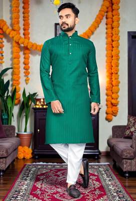   plain cotton blend  men's  kurta 1