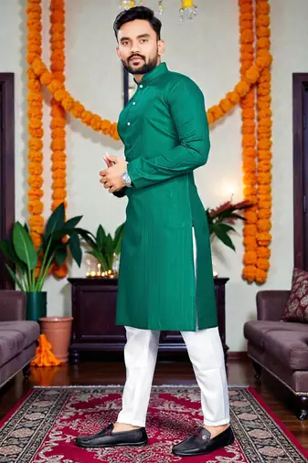   plain cotton blend  men's  kurta