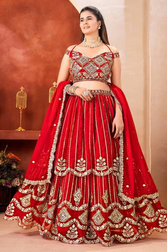 Red Sequins and Codding Embroidery Work  Lehenga Choli for wedding party wear