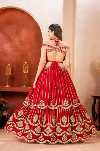 Red Sequins and Codding Embroidery Work  Lehenga Choli for wedding party wear