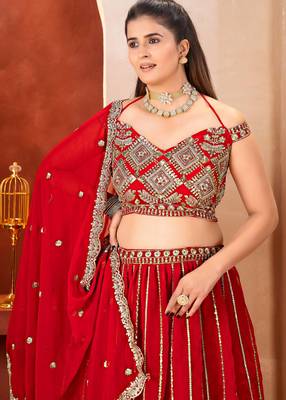 Red Sequins and Codding Embroidery Work  Lehenga Choli for wedding party wear 5