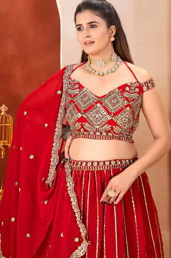 Red Sequins and Codding Embroidery Work  Lehenga Choli for wedding party wear