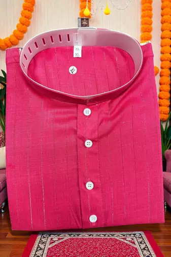 rani pink plain cotton blend  men's  kurta
