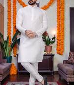  white plain cotton blend  men's  kurta