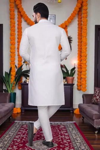  white plain cotton blend  men's  kurta