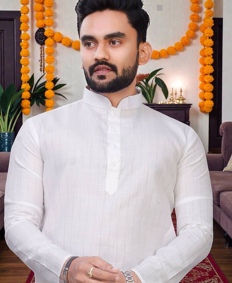  white plain cotton blend  men's  kurta