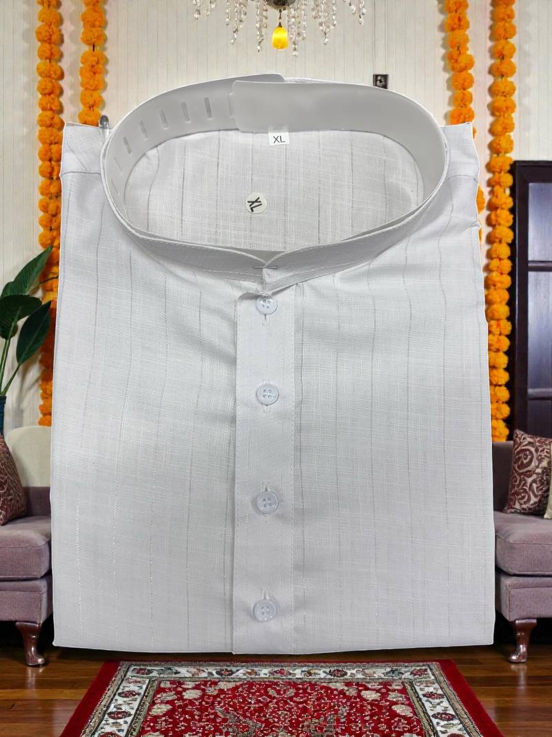  white plain cotton blend  men's  kurta