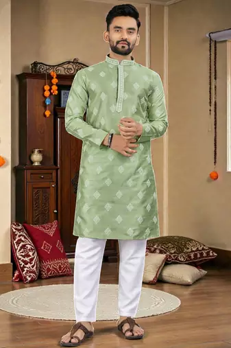  pista embroidered  silk  men's kurta