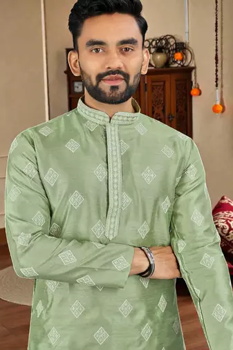  pista embroidered  silk  men's kurta
