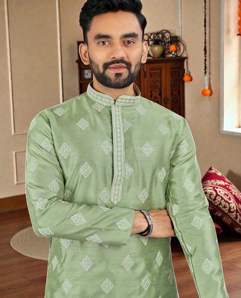  pista embroidered  silk  men's kurta