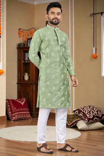  pista embroidered  silk  men's kurta