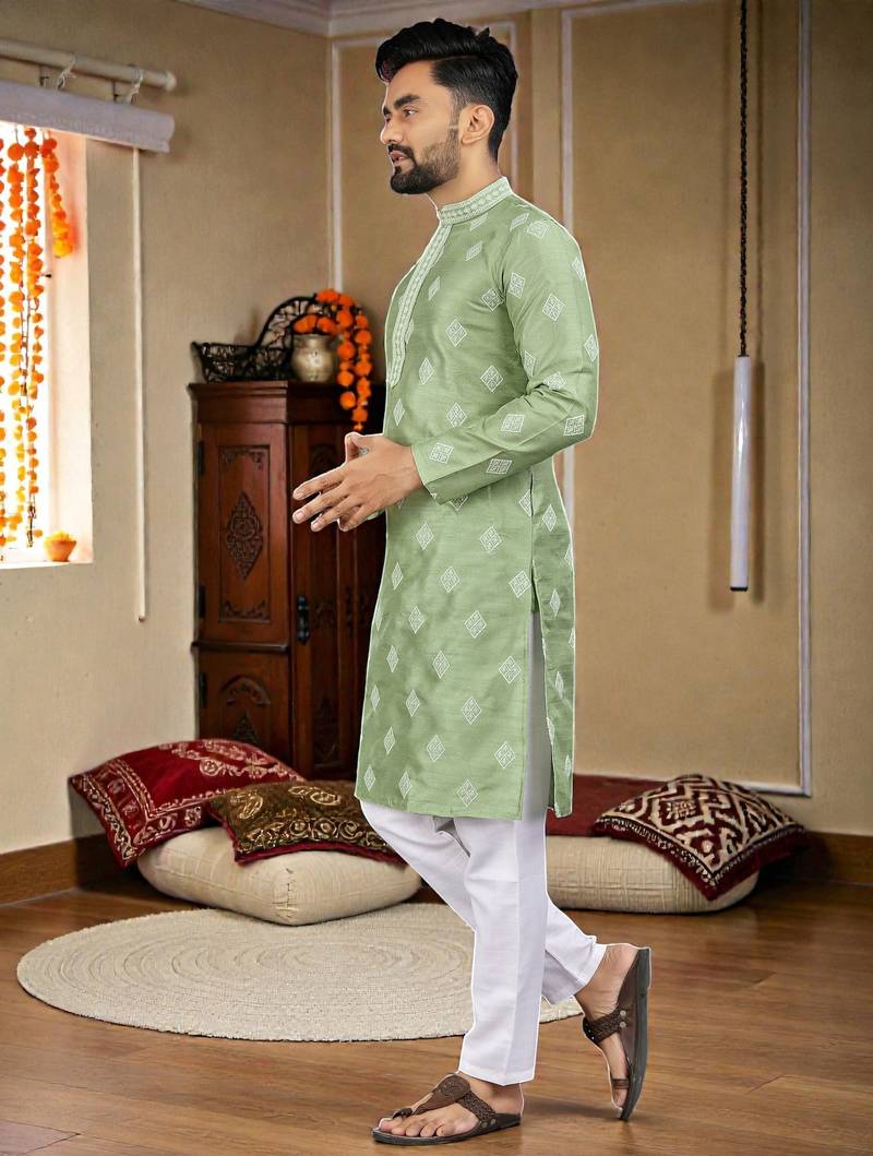  pista embroidered  silk  men's kurta