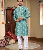  sky blue embroidered  silk  men's kurta