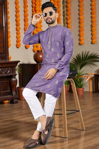  purple embroidered  silk  men's kurta