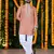 Wedding orange embroidered  silk men's short kurta 